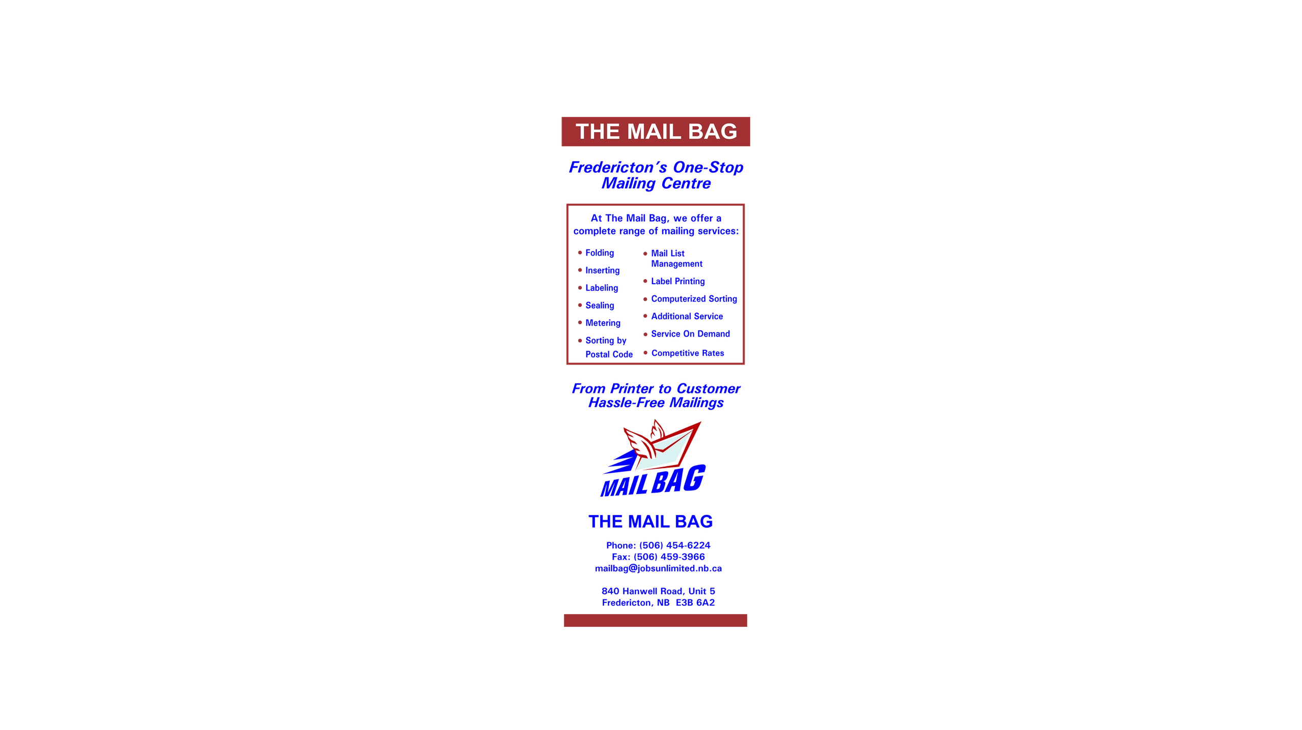 The Mail Bag — Fredericton's One-Stop Mailing Centre